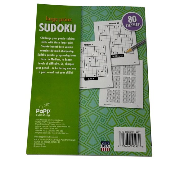Large Print Sudoku Puzzle Book Vol 40 – 80 Puzzles | Easy Medium Expert - Picture 2 of 4